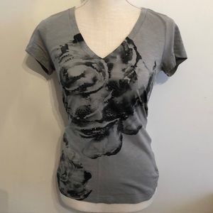 Short sleeve t-shirt from Express with floral design and gems, size S, like new